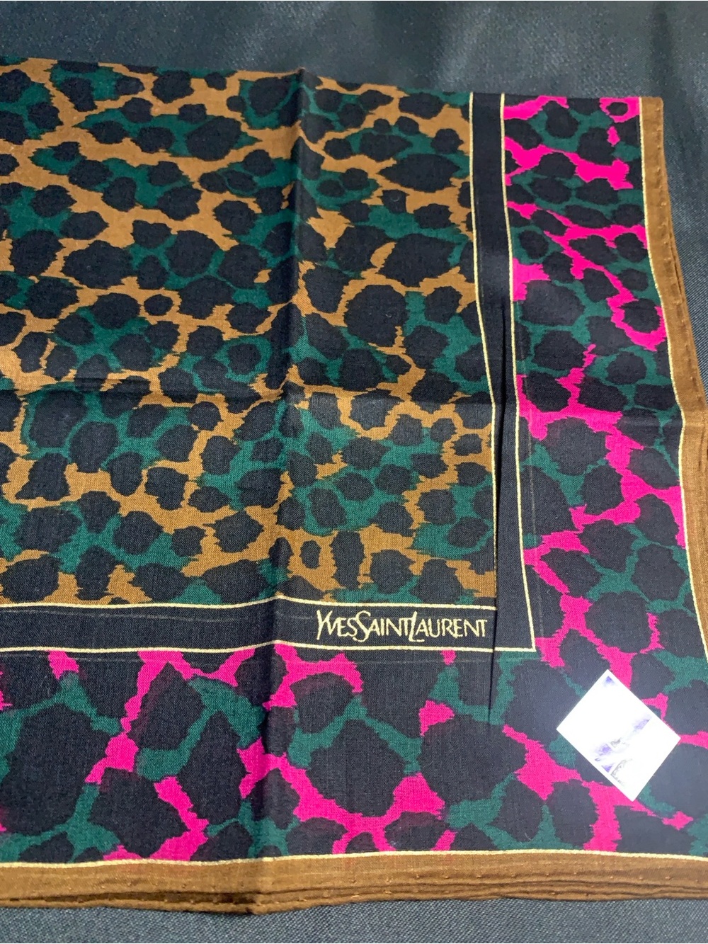 Yves Saint Laurent Leopard Print Mini Scarf - Green, Brown & Hot Pink